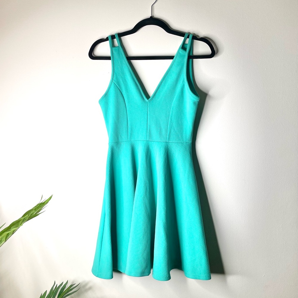Teal Deep V Mini Dress